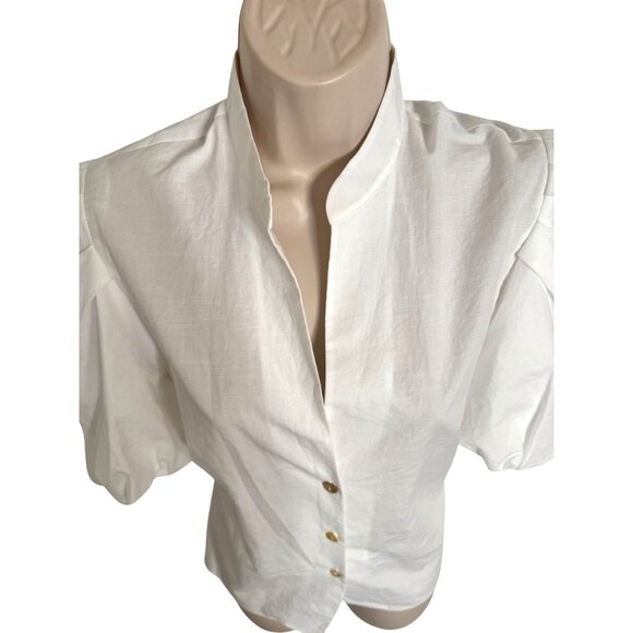 Vince Draped Puff Sleeve Blouse Size 10 Cut Out Back Button Up NWT Cotton Short - Picture 14 of 14